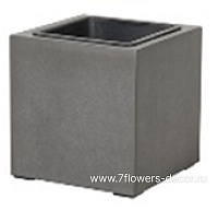 Кашпо NM "Cement Natural smooth Cube WR" (файкостоун), 31,5x31,5xH37,5 см, с тех.горшком - фото 1