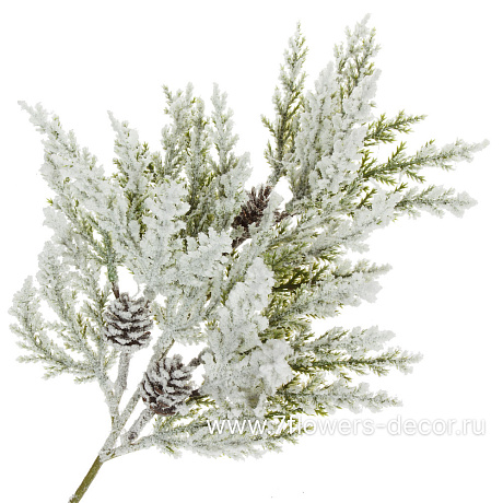 Ветка искусственная еловая заснеженная (пластик), H36 см - фото 1
