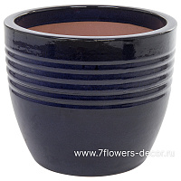 Кашпо Nobilis Marco "Dark Blue Relief Round" (керамика), D35хH29,5 см - фото 1