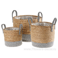 Корзина плетеная (водоросли, ткань), D35xH30 см - D25xH20 см, набор (3 шт) - фото 1