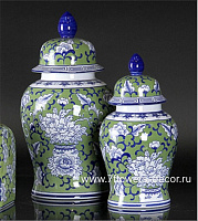 Ваза "Шинуазри Весенний зеленый" (керамика), D18,5xH35 см, с крышкой - фото 1