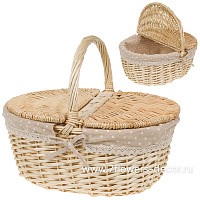 Корзина плетеная для пикника (ива, ткань), 40x30xH18,5/36 см - фото 1