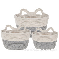 Корзина плетеная (ткань), D25xH14 см - D17xH9 см, набор (3 шт), с ушками - фото 1