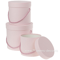 Коробка шляпная, D18,5xH17 см, D16xH15 см, D12xH12 см, набор (3 шт), с крышкой, с ручкой Светло-розо - фото 1