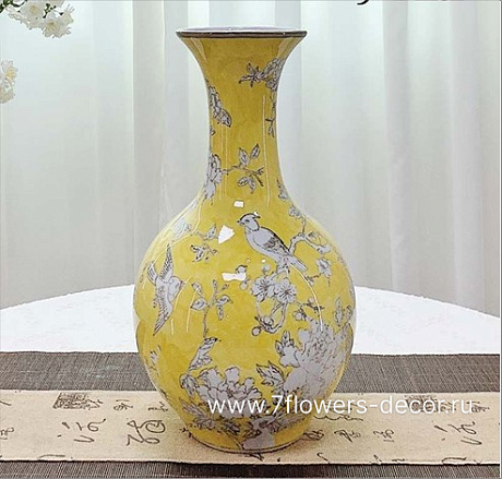 Ваза Шинуазри Канареечный (керамика), D18,5xH30 см - фото 1