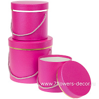 Коробка шляпная, D18,5xH17 см, D16xH15 см, D12xH12 см, набор (3 шт), с крышкой, с ручкой - фото 1