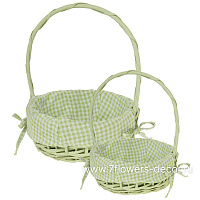 Корзина плетеная (ива, ткань), D27xH18/35 см, D20xH17/29 см, набор (2 шт) - фото 1