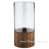 Ваза "Wood stand" (дерево, стекло), D12xH25 см, на подставке - фото 1