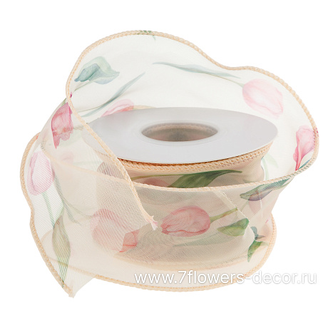 Лента органза Цветы, 60 ммx10 ярд - фото 1