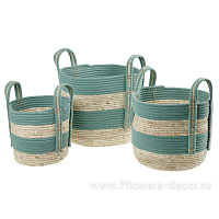 Корзина плетеная (трава, ткань), D31xH29 см - D25xH21 см, набор (3 шт) - фото 1