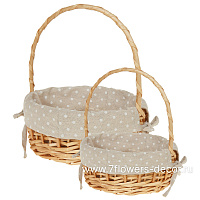 Корзина плетеная (ива, ткань), D27xH18/35 см, D20xH17/29 см, набор (2 шт) - фото 1