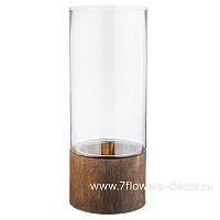 Ваза "Wood stand" (дерево, стекло), D12xH30 см, на подставке - фото 1