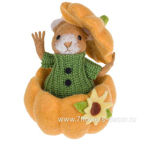 Фигура Медвежонок в тыкве (войлок), D15xH22 см - фото 1