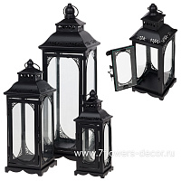 Фонарь (металл, стекло), 16x16xH50 см - 9x6xH26 см, набор (3 шт) - фото 1