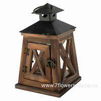Фонарь (дерево, стекло), 12,5x12,5xH19,5 см - фото 1
