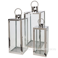 Фонарь (металл, стекло), 28x28xH68 см - 17,5x17,5xH43 см, набор (3 шт) - фото 1