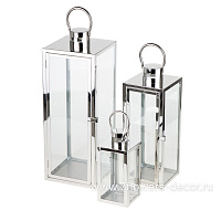 Фонарь (металл, стекло), 18x18xH49 см - 10x10xH23 см, набор (3 шт) - фото 1