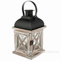 Фонарь (дерево, стекло), 11,5x11,5xH21 см - фото 1