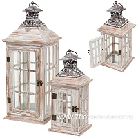 Фонарь (дерево, стекло), 20,5x20,5xH51,5 см, 14x14xH32 см, набор (2 шт) - фото 1