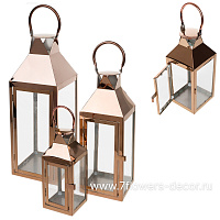 Фонарь (металл, стекло), 18x18xH52 см - 10x10xH26 см, набор (3 шт) - фото 1
