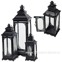 Фонарь (металл, стекло), 16x16xH50 см - 9x6xH26 см, набор (3 шт) - фото 1