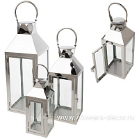 Фонарь (металл, стекло), 18x18xH52 см - 10x10xH26 см, набор (3 шт) - фото 1